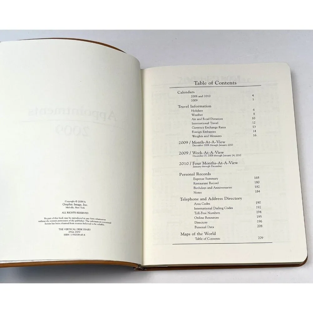 VTG Unused 2009 The Vertical DESK DIARY Camel Leather Gilded Personalized FMO